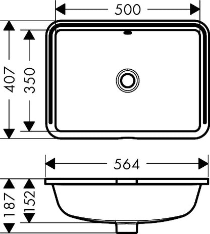 Hansgrohe LakeShore Q Under Counter Basin 500/350 22443007 dimensions