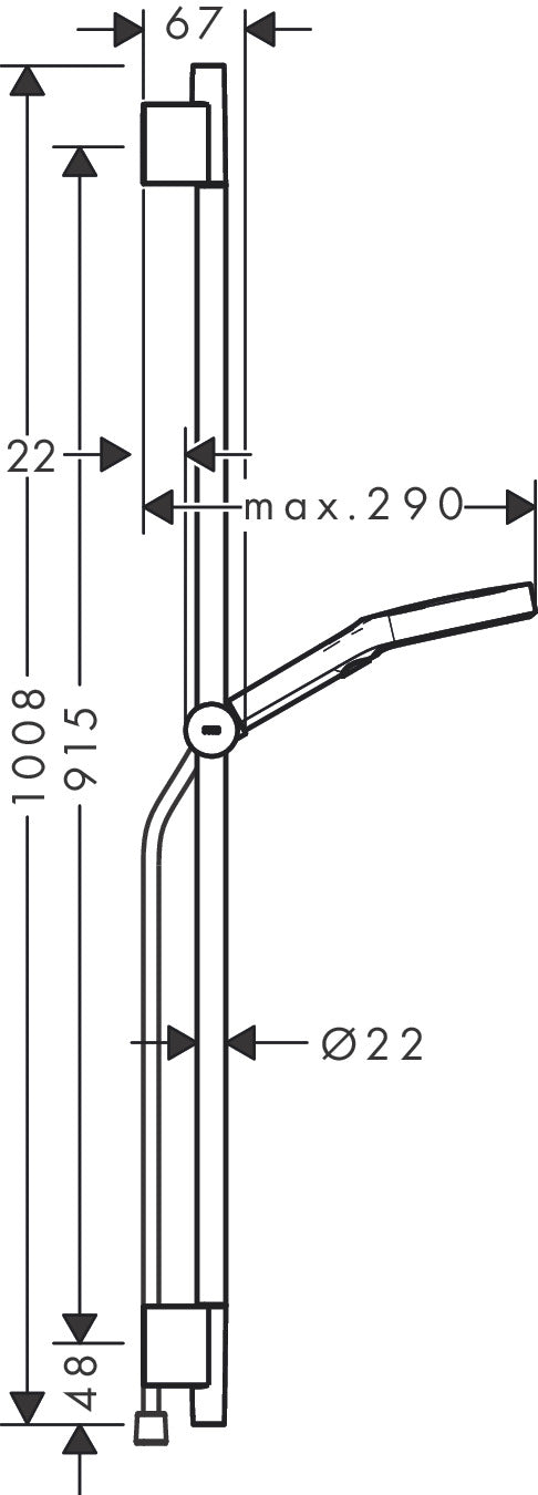 Hansgrohe Rainfinity Shower Set 130 3jet with Shower Bar S Puro 90 cm and Designflex Hose 28743140 dimensions