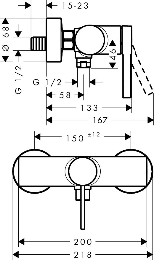 Hansgrohe Zesis S Single Lever Shower Mixer for Exposed Installation 74621009 dimensions