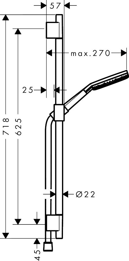 Hansgrohe Raindance Alive Select S Shower Set 125 3jet EcoSmart with Unica S Puro Shower Bar 65 cm dimensions
