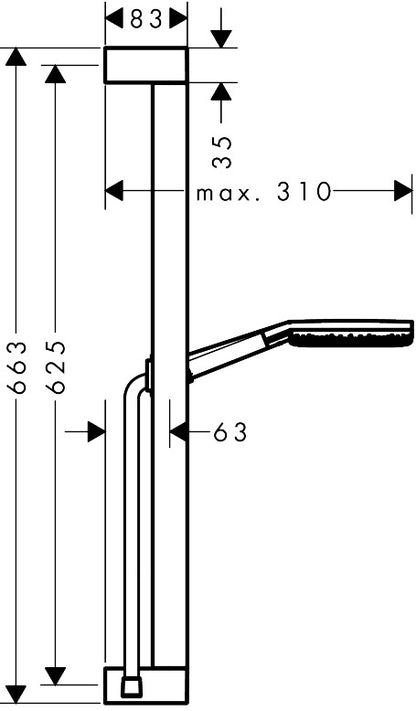 Hansgrohe Raindance Alive Select S Shower Set 125 3jet EcoSmart with Unica E Puro Shower Bar 65 cm 24600000 dimensions