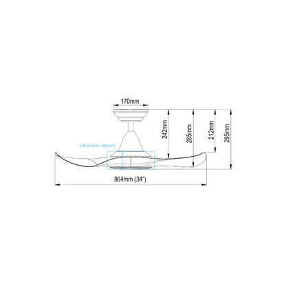 EFENZ Thurman 343 34 inch ceiling fan, downrod version dimensions
