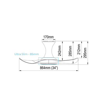 EFENZ Thurman 343 34 inch ceiling fan, hugger version dimensions