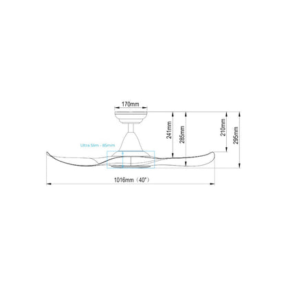 EFENZ Isabel 403 40 inch ceiling fan, downrod version dimensions