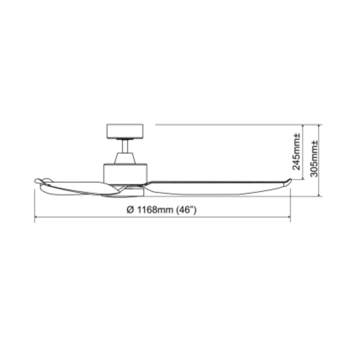 EuropAce CoolAce 46 inch ceiling fan ECF46R, dimensions