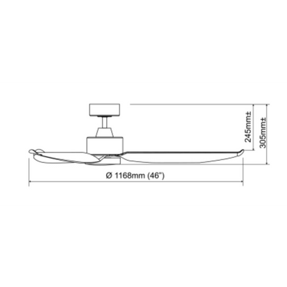 EuropAce CoolAce 46 inch ceiling fan ECF46R, dimensions