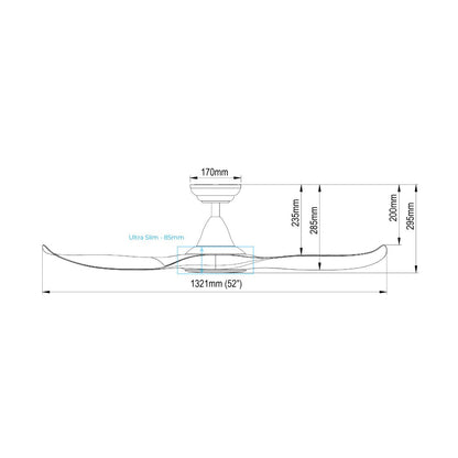 EFENZ Isaac 523 52 inch ceiling fan, downrod version dimensions
