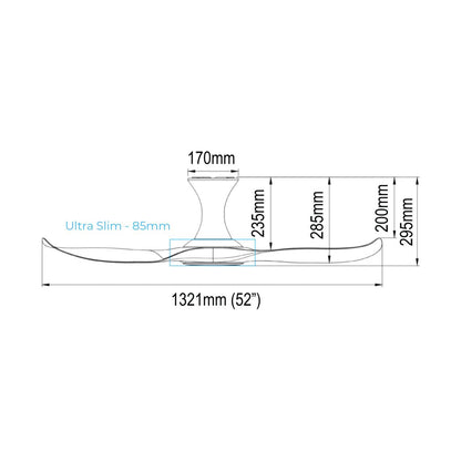 EFENZ Isaac 523 52 inch ceiling fan, hugger version dimensions