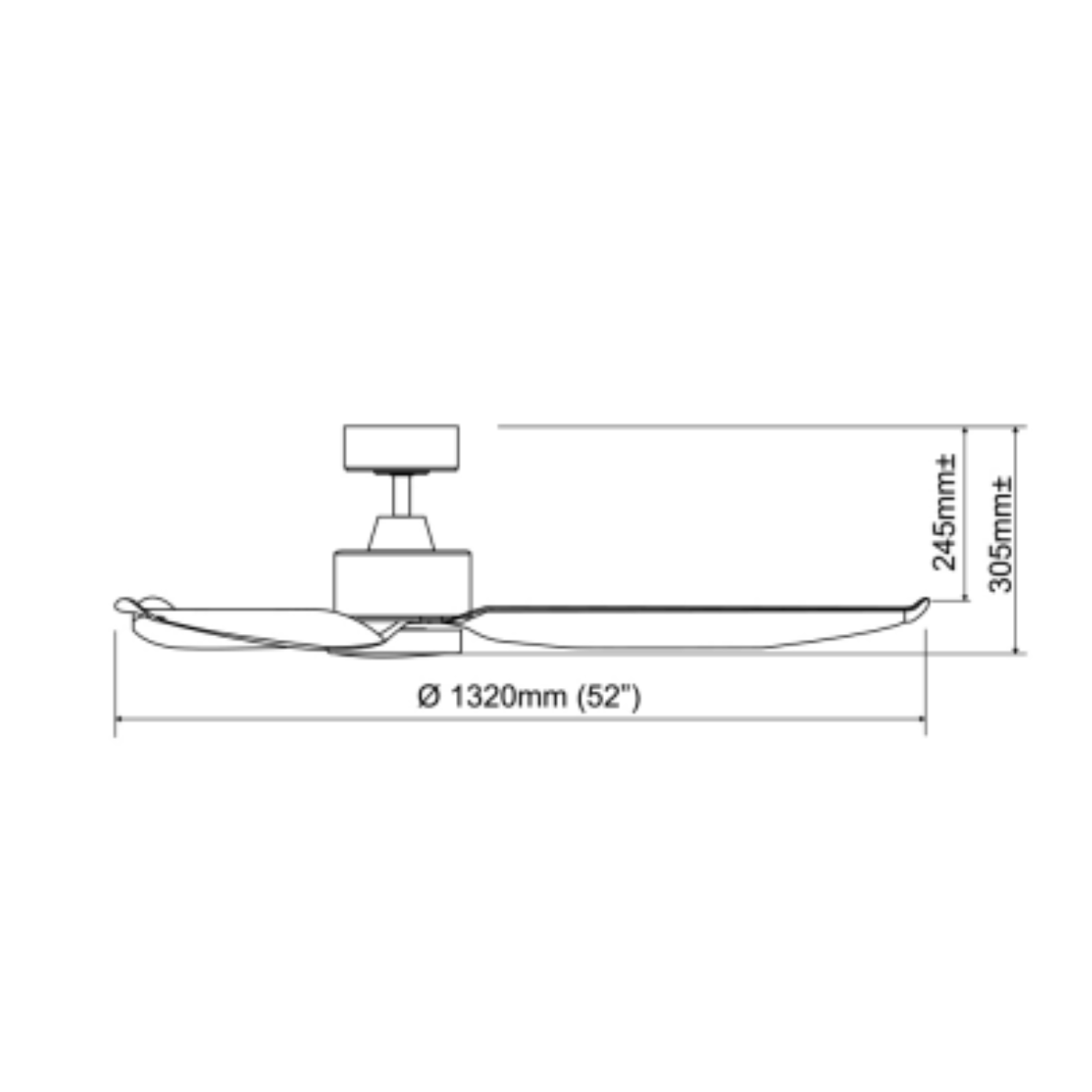 EuropAce CoolAce 52 inch ceiling fan ECF52R, dimensions