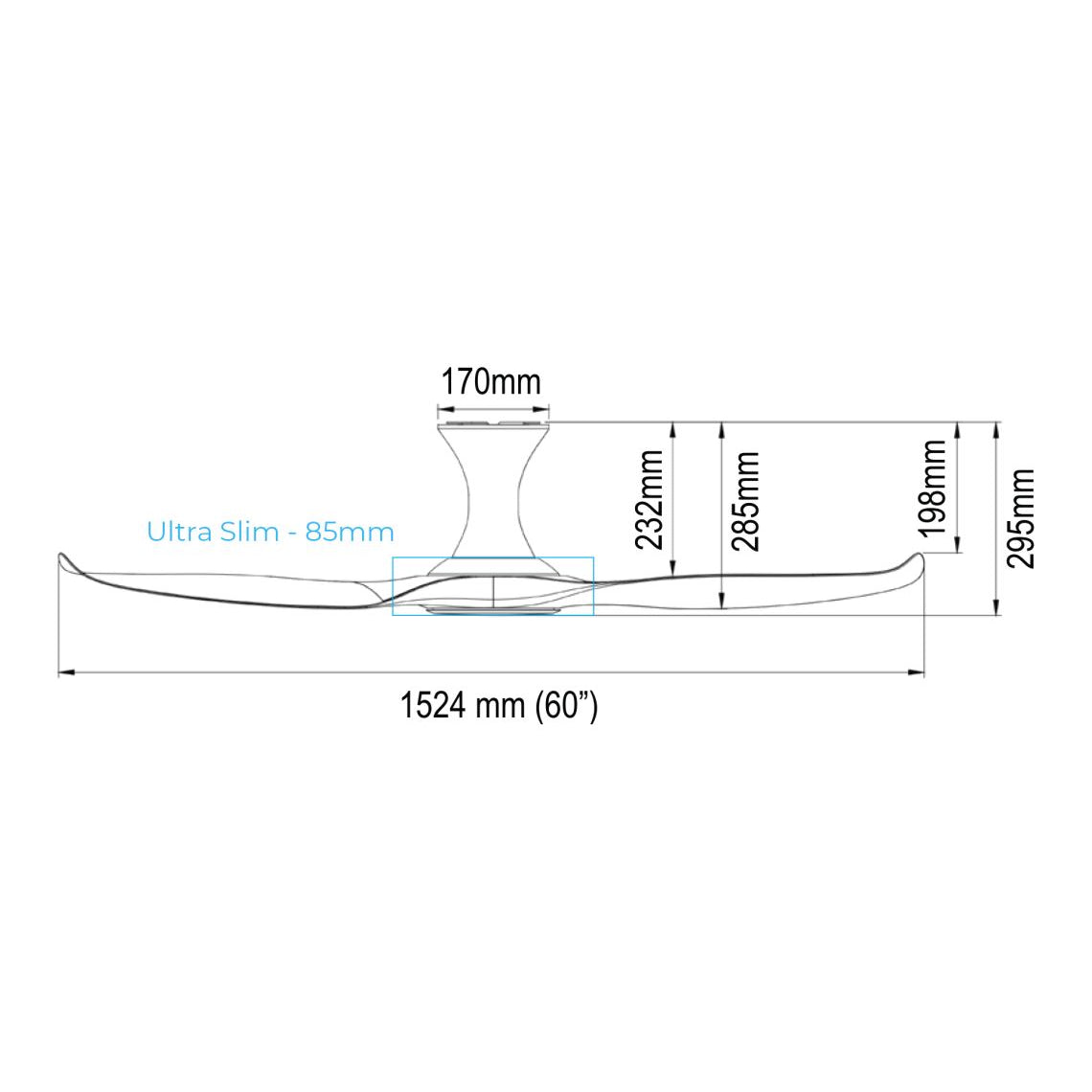EFENZ Tiffany 603 60 inch ceiling fan, hugger version dimensions
