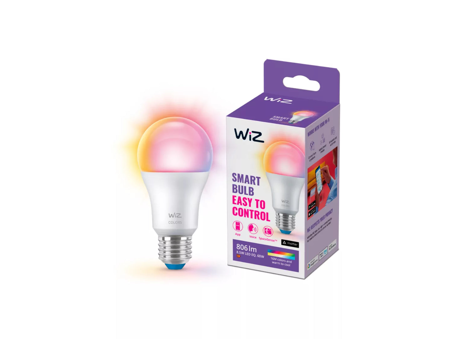 WiZ RGB Smart LED Bulb 8W E27 806lm