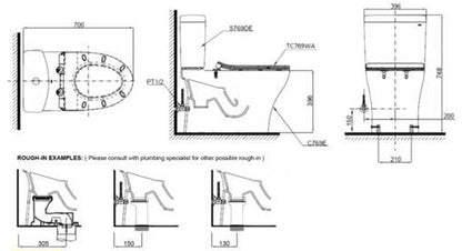 TOTO Close Coupled Toilet Bowl Only (305mm) C769ESI
