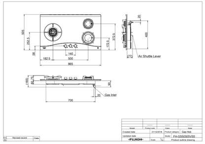 Fujioh FH-GS5030 3-burner gas hob dimensions