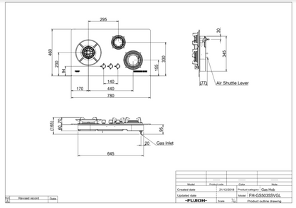 Fujioh FH-GS5035 3-burner gas hob dimensions