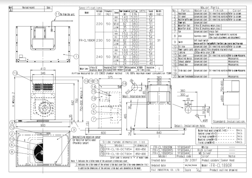 Fujioh FR-CL1890 dimensions