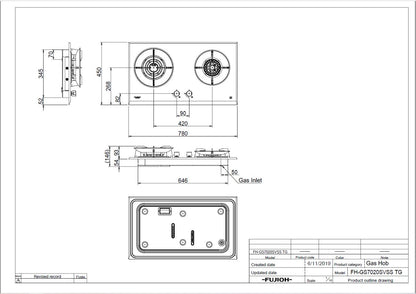 Fujioh FH-GS7020 2-burner gas hob dimensions