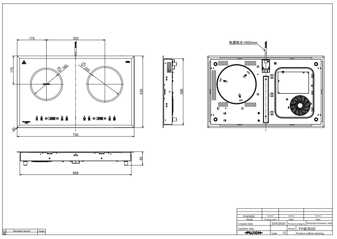 Fujioh FH-IC6020 induction and ceramic hob dimensions