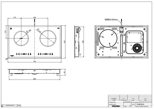 Fujioh FH-IC6020 induction and ceramic hob dimensions