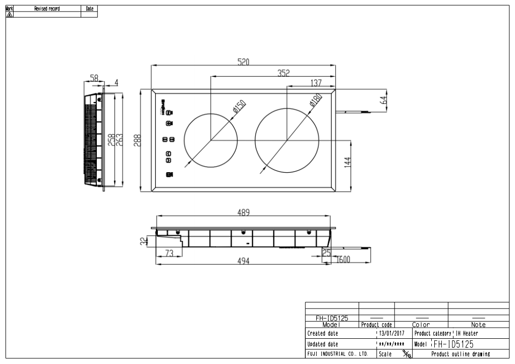 Fujioh FH-ID5125 domino induction hob dimensions