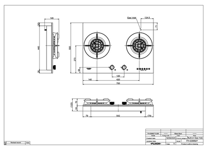 Fujioh FH-GS6827 2-burner gas hob dimensions