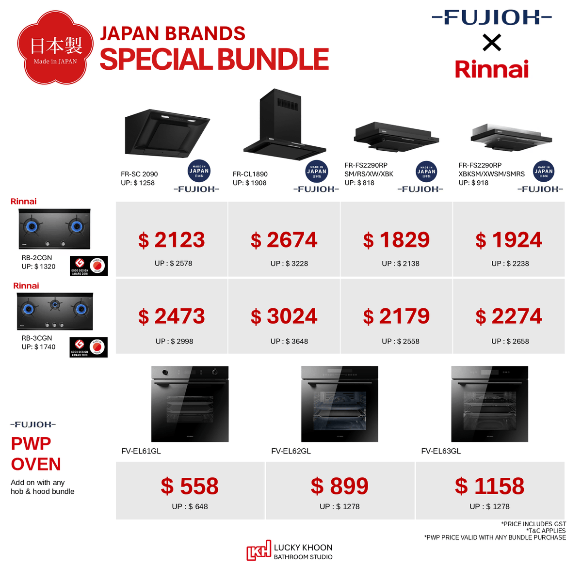 Fujioh x Rinnai Japan Brands Bundle - Made in Japan Hood & Hob from $1,829