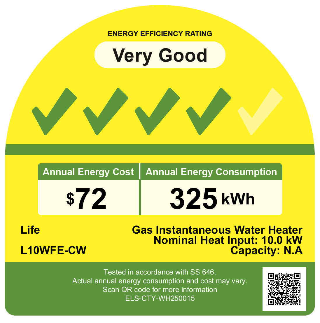 Life L10WFE energy label, 4 ticks