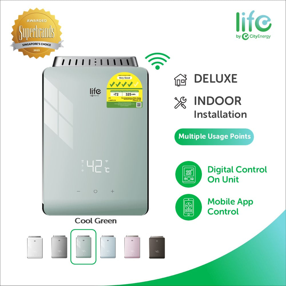 Life L10WFE smart gas water heater, Cool Green