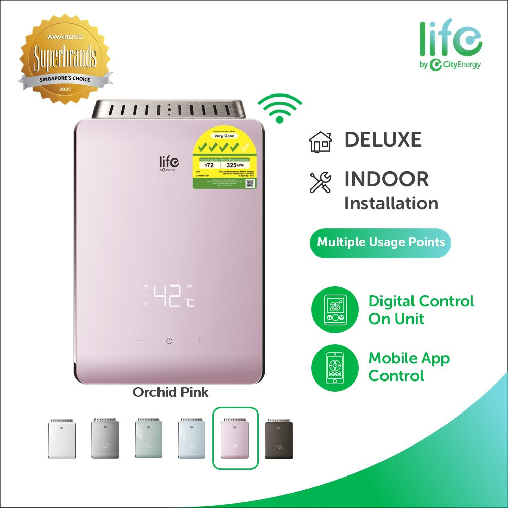 Life L10WFE smart gas water heater, Orchid Pink