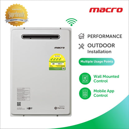 Macro MA-20WODP 20L outdoor Wi-Fi gas water heater with recirculation pump