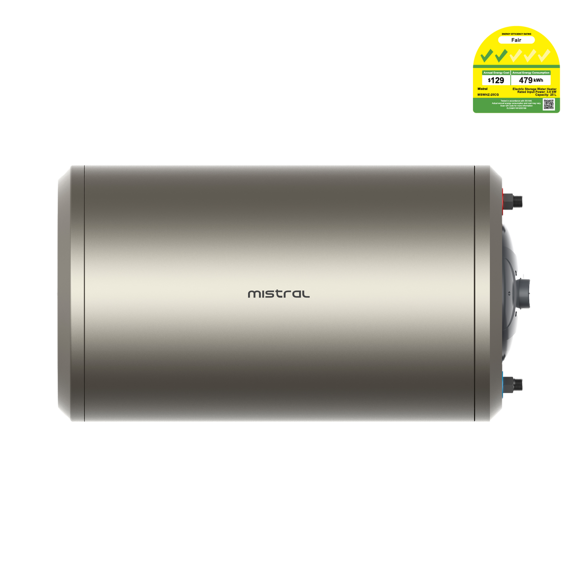 Mistral MSWHZ25CG 25L storage water heater, front view