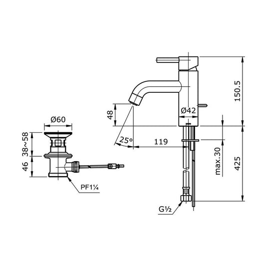 TOTO TX115LESN dimension drawing