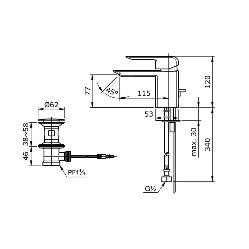 TOTO TX115LKBR dimension drawing