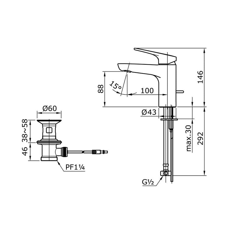 TOTO TX115LRR dimension drawing