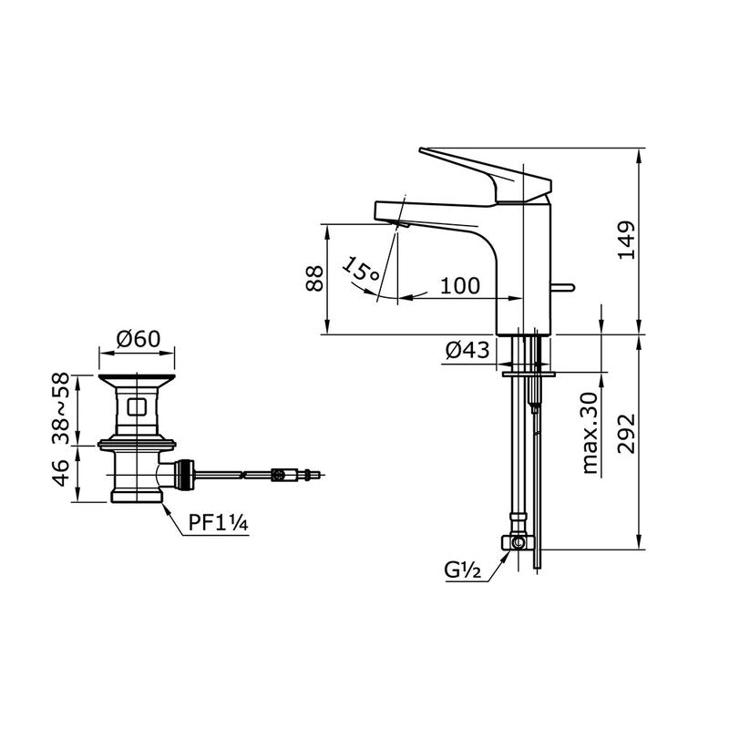 TOTO TX115LRS dimension drawing