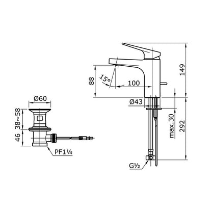 TOTO TX115LRS dimension drawing