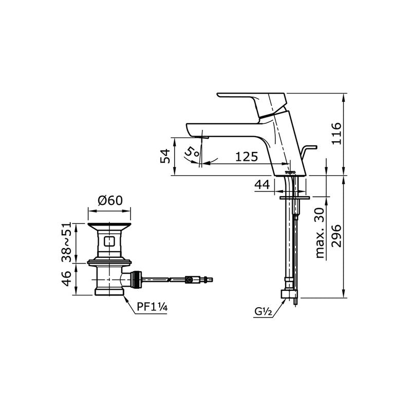 TOTO TX115LU dimension drawing