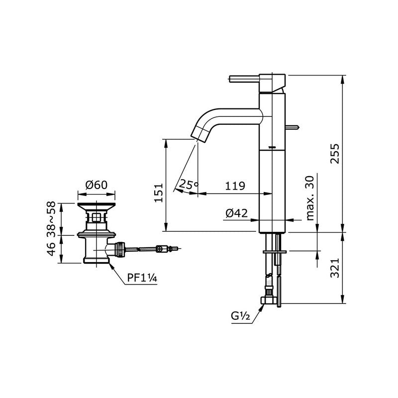 TOTO TX116LESV4N dimension drawing