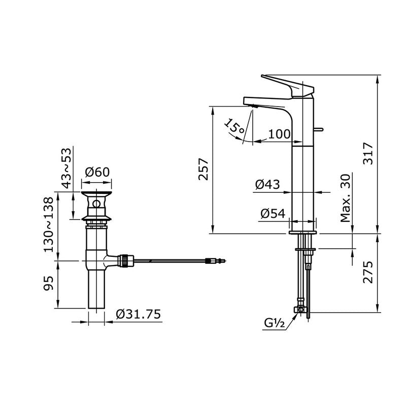TOTO TX116LRSN dimension drawing