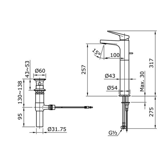 TOTO TX116LRSN dimension drawing