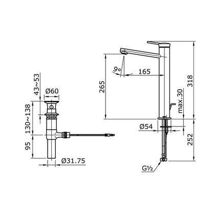 TOTO TX116LV dimension drawing