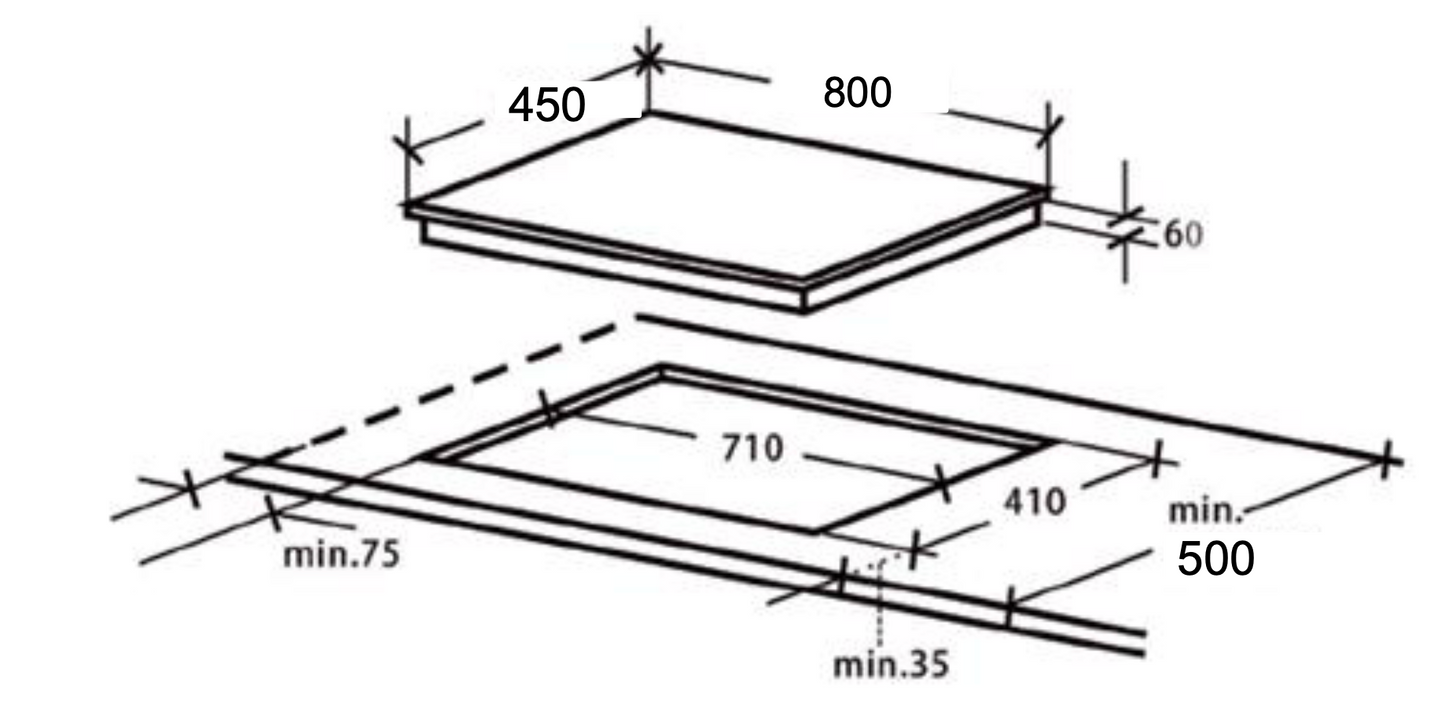 Brandt 3 Burner Tempered Glass Gas Hob TG1483B