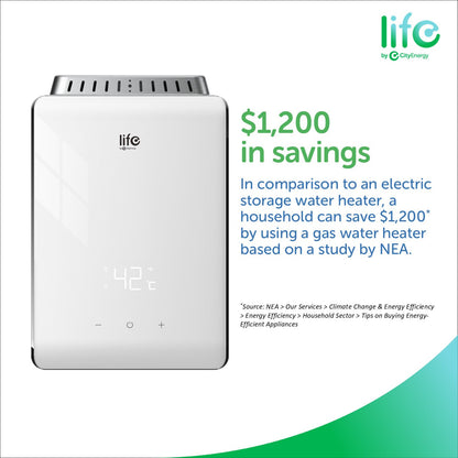 Life L10WFE gas water heater savings compared with electric storage heaters