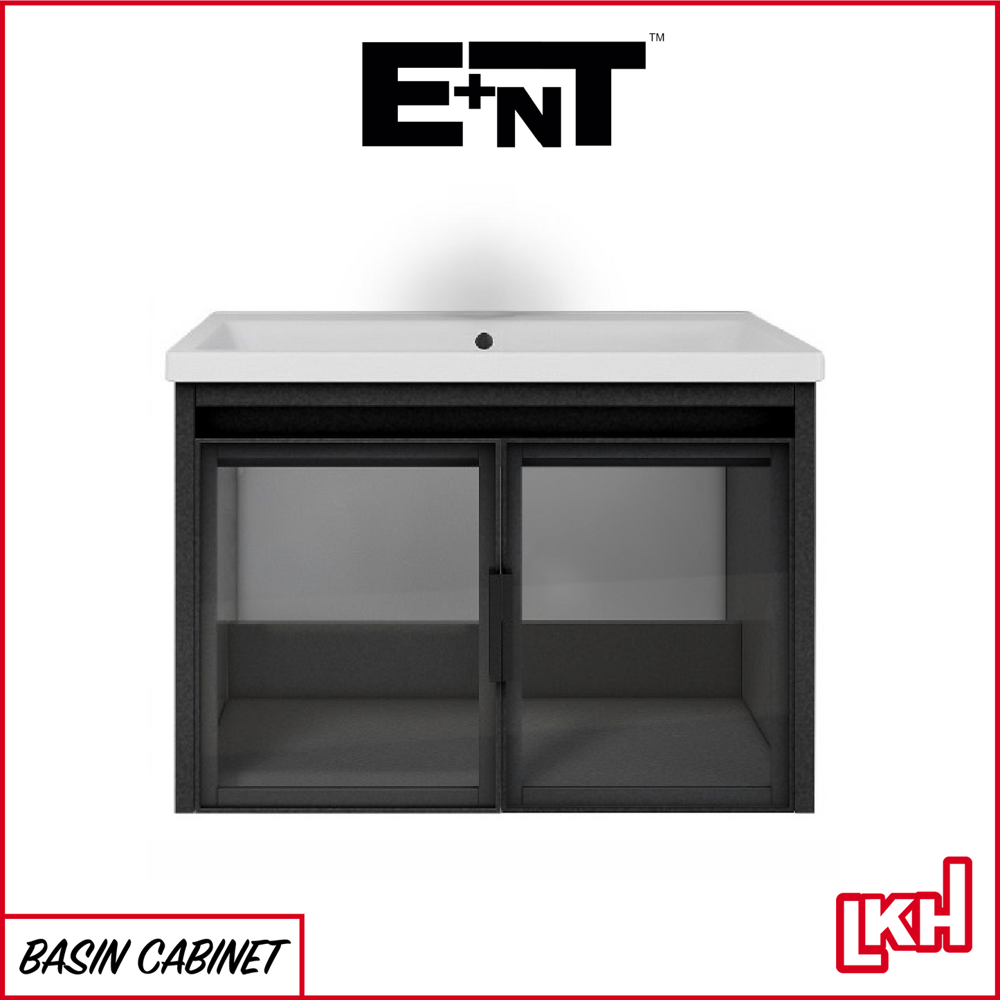 E+NT LD-6838 60cm Stainless Steel Basin Cabinet (Matt Grey with Glass)