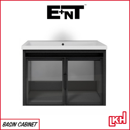 E+NT LD-6838 60cm Stainless Steel Basin Cabinet (Matt Grey with Glass)