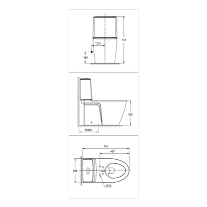 American Standard Acacia SupaSleek Close Coupled Toilet CL23075-6DASGCBT dimensions