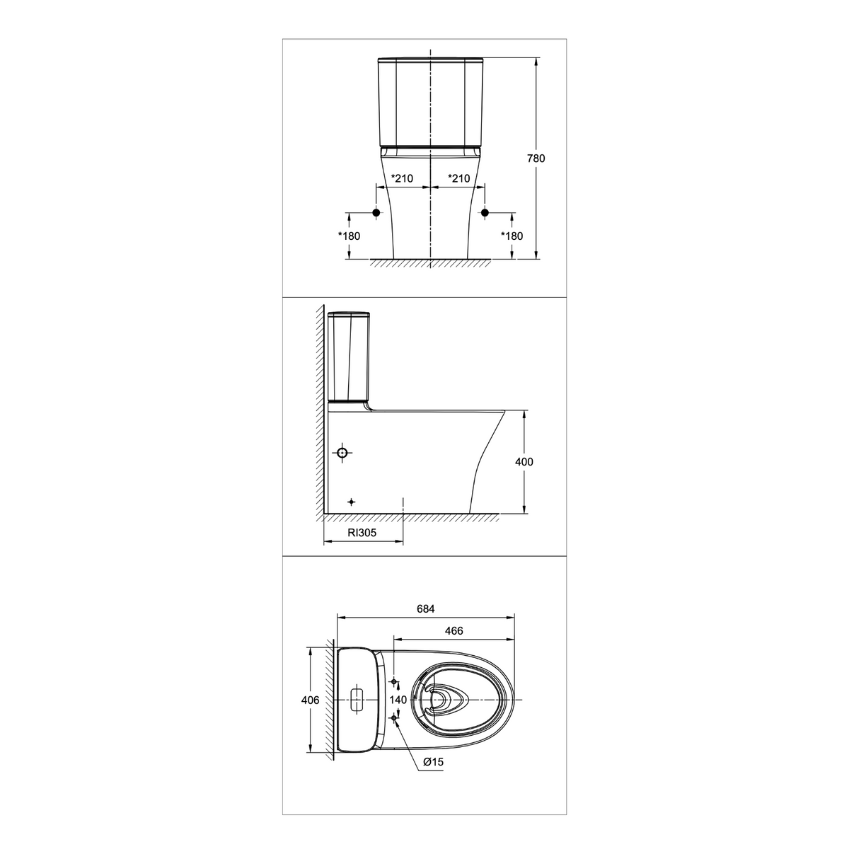 American Standard Signature Close Coupled Back to Wall Toilet CL26225-6DAPHCB dimensions