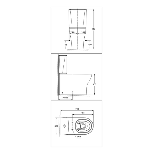 American Standard Cygnet Raised Height Close Coupled Toilet CL26265-6DACTCB dimensions