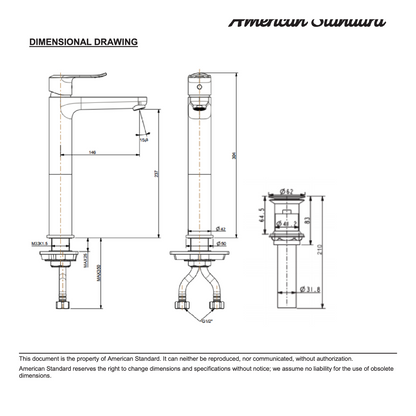 American Standard Neo Modern Extended Basin Mixer with Pop-up Drain FFAS0703-101500BF0 dimensions