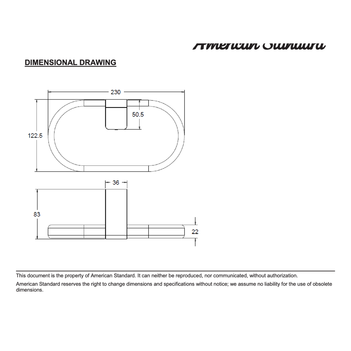 American Standard Acacia Evolution Towel Ring FFAS1390-908500BC0 dimensions
