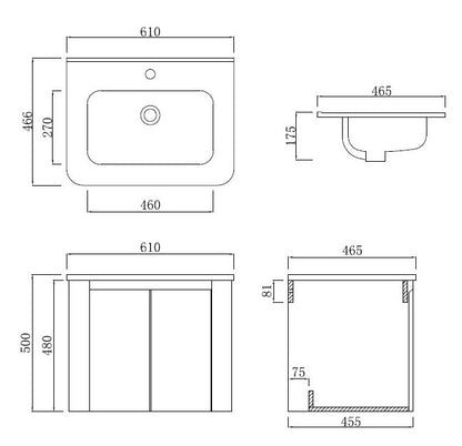 E+NT YAM7-60LAE 60cm PVC Basin Cabinet (Light Ash)